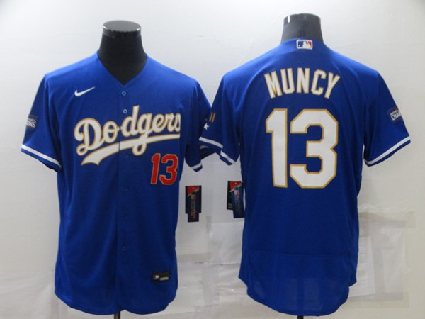 Men's Los Angeles Dodgers #13 Max Muncy Royal Blue Championship Flex Base Sttiched Jersey